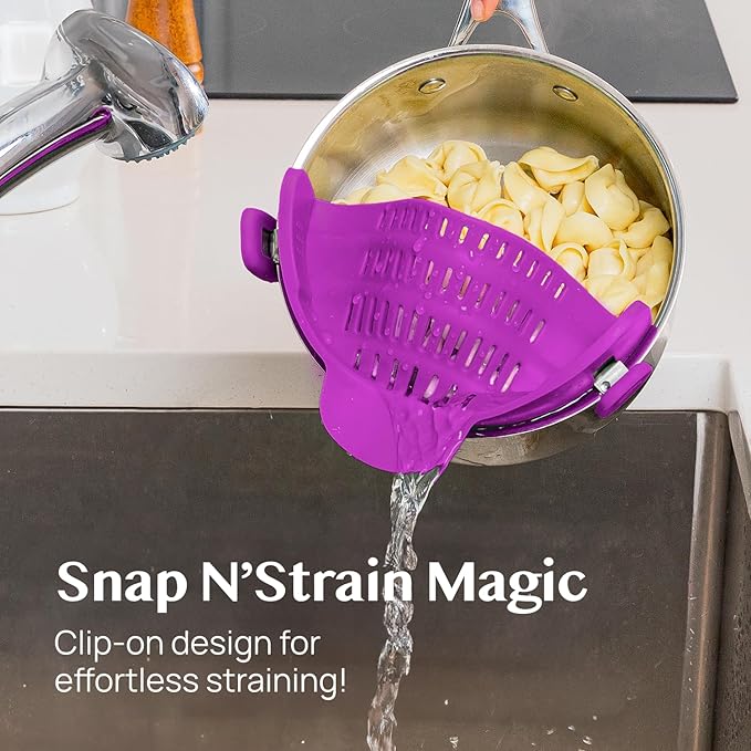 Kitchen Gizmo Snap N Strain Pot and Pasta Strainer - Strainers and Colanders - Adjustable Silicone Clip On Strainer for Pots, Pans, and Bowls - Kitchen Colander - Purple - Image 2