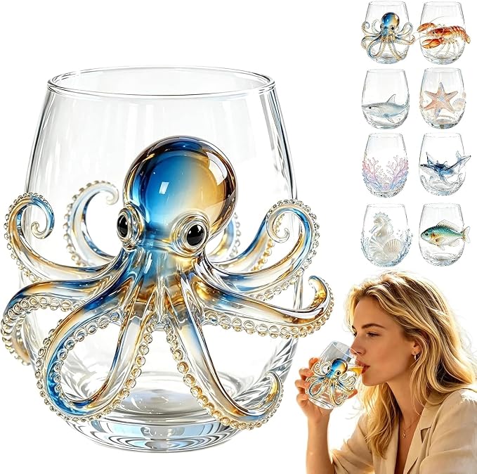 Artisan Blue Octopus Glassware Handmade 3D Ocean Decor Gift by Unknown