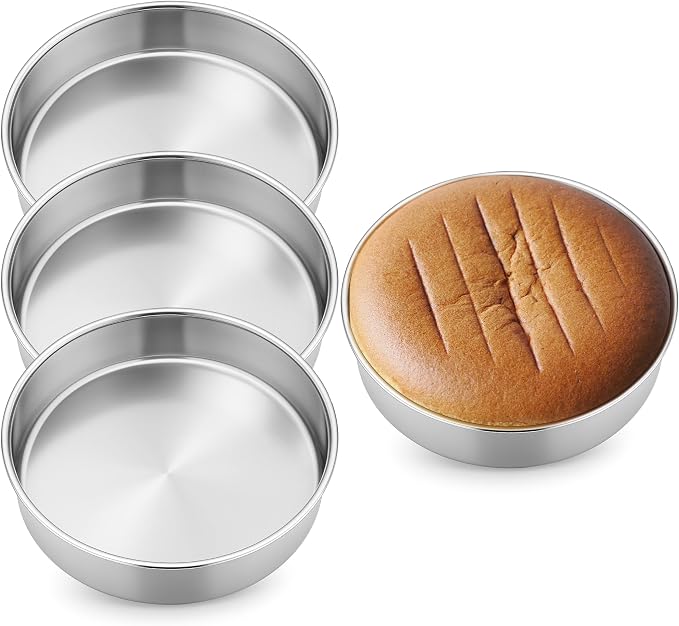 Leonyo Stainless Steel Round 9½ Inch Cake Pans For Baking,4 Pack | Smash 9½x2Inch Round Cake Baking Pan Tins Set, Outter 10In Metal Circle Layer Tin for Birthday Party, Dishwasher Oven Safe by Leonyo