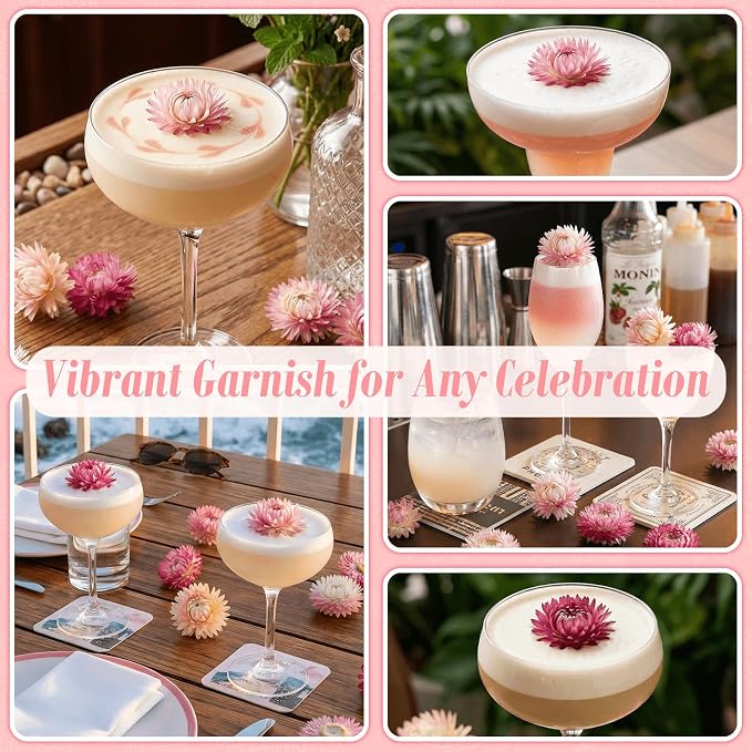 50+ Pcs Edible Pink Dried Flowers, Food Grade Helichrysum Strawflowers | Natural Edible Dried Flowers for Garnishing Cocktails, Cake Decorations, Drink Botanicals, Tea Infusions and DIY Crafts - Image 3
