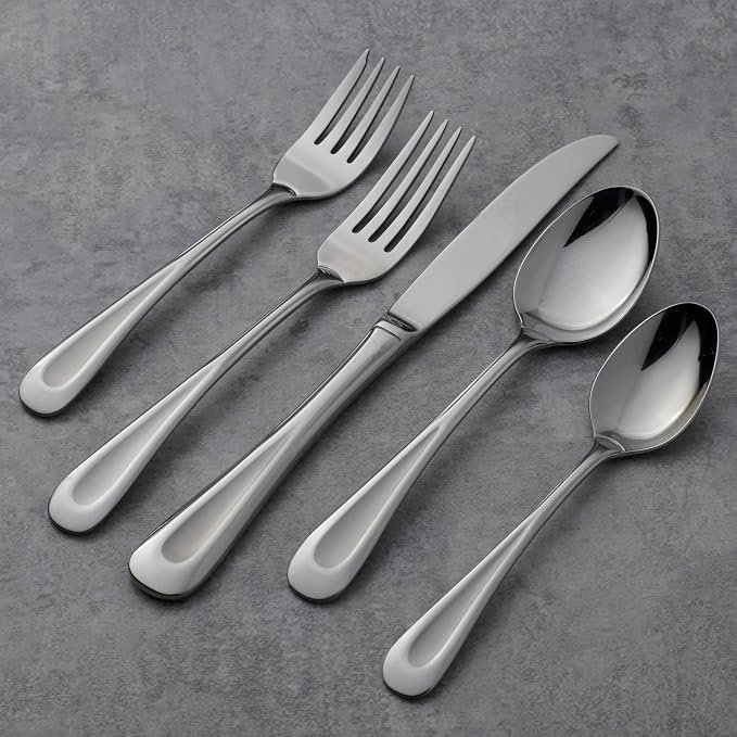Oneida Silverware Set For 8, Satin Sand Dune 45-Piece Everyday Flatware Set with Serving Utensils,Service For 8, 18/0 Stainless Steel Silverware, Knives Spoons and Forks (Silver, 45 Piece) (Pack of 3) - Image 6