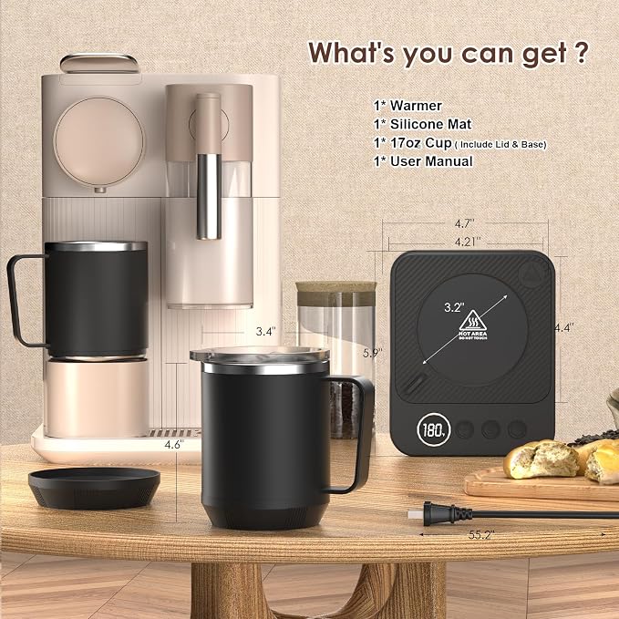 Felibeaco Coffee Mug Warmer &Mug Set for Desk, Smart Coffee Cup Warmer with 16oz Heated Mug, Cup Heater with Auto Shut Off for Office/Home, Coffee Gifts for Women/Men/Dad on Father‘s Day, Black - Image 7