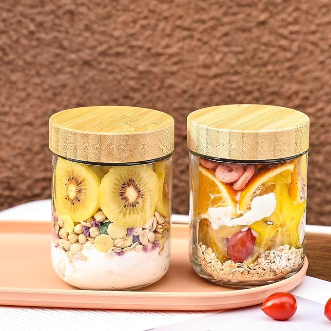 6 Pack 16oz Glass Overnight Oats Jars - Airtight Containers with Bamboo Lids, Wide Mouth Mason Jars for Salad, Yogurt, Snacks & Food Storage - Image 3