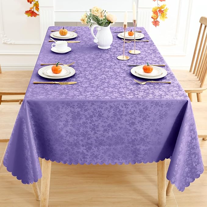 Smiry Rectangle Waterproof Heavy Duty Vinyl Tablecloths, 60 x 120 Inch | Wipeable Washable Floral Embossed Table Cover for Kitchen and Dining Room, Indoor & Outdoor Use, Purple - Image 6