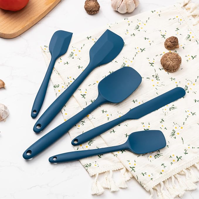 Silicone Spatula Set,5 Piece Food Grade Rubber Spatulas,Navy Blue | Spatulas Silicone Heat Resistant for Baking,Cooking,and Mixing High Heat Resistant Non Stick Dishwasher Safe BPA-Free - Image 6