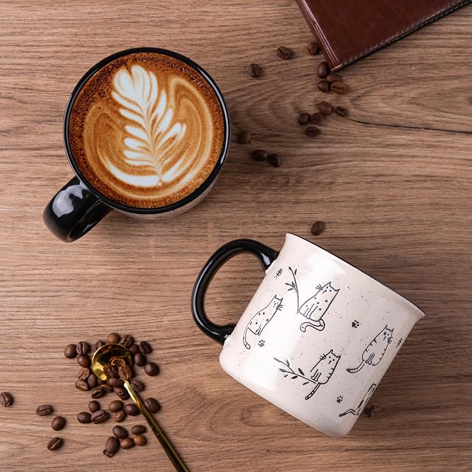 AmorArc 22 OZ Large Ceramic Coffee Mugs Set of 2, Oversized Mugs With Big Handle for Men Women Dad Mom, Big Mug With Textured Dogs Cats Patterns for Office & Home -Microwave Safe, 2 Pcs-Black - Image 3