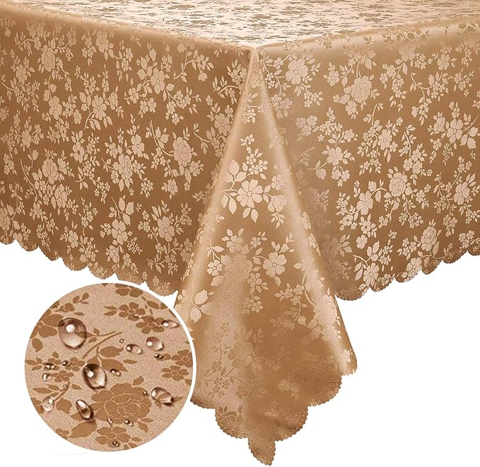 Smiry Rectangle Waterproof Heavy Duty Vinyl Tablecloths, 60 x 102 Inch | Wipeable Washable Floral Embossed Table Cover for Kitchen and Dining Room, Indoor & Outdoor Use, Brown by Smiry