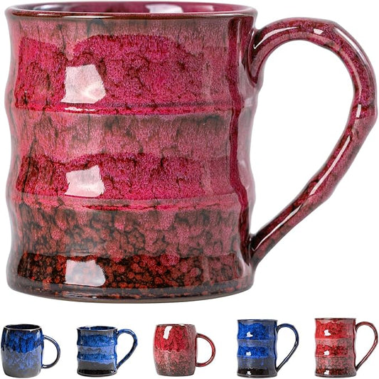 Rustic Red Ceramic Coffee Mug 15oz – Handcrafted Unique Gift for Coffee Lovers, Comfortable Large Handle, Dishwasher Safe by XIYUANJI
