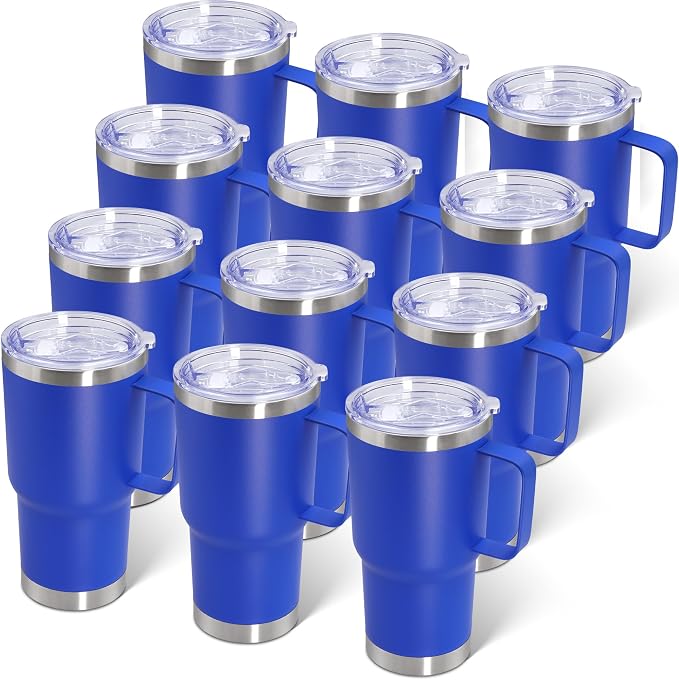 20 oz Tumbler with Handle and Lid Insulated Travel Coffee Mug DarkBlue 12P | Stainless Steel Tumbler, coffee tumbler with handle,Spill Proof Double Wall Vacuum Tumbler Cup Keep Drink Hot & Cold by ATQTQ