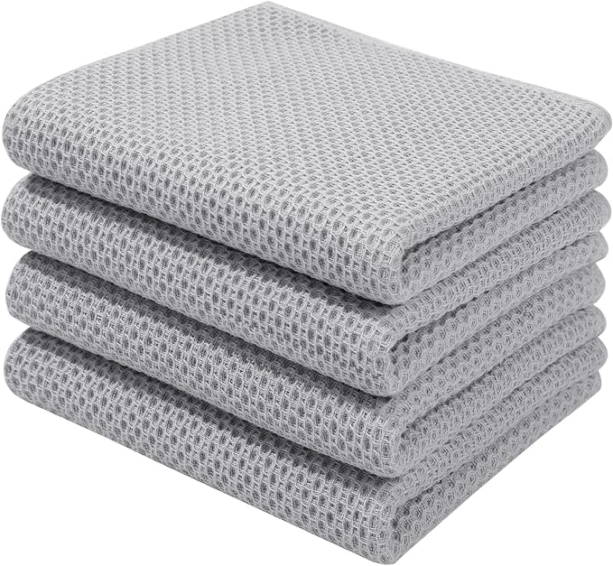 Homaxy 100% Cotton Waffle Weave Kitchen Dish Towels 4-Pack, Light Gray | 13 x 28 Inches, Ultra Soft Absorbent Dish Towels, Quick Drying Cleaning Towels by Homaxy