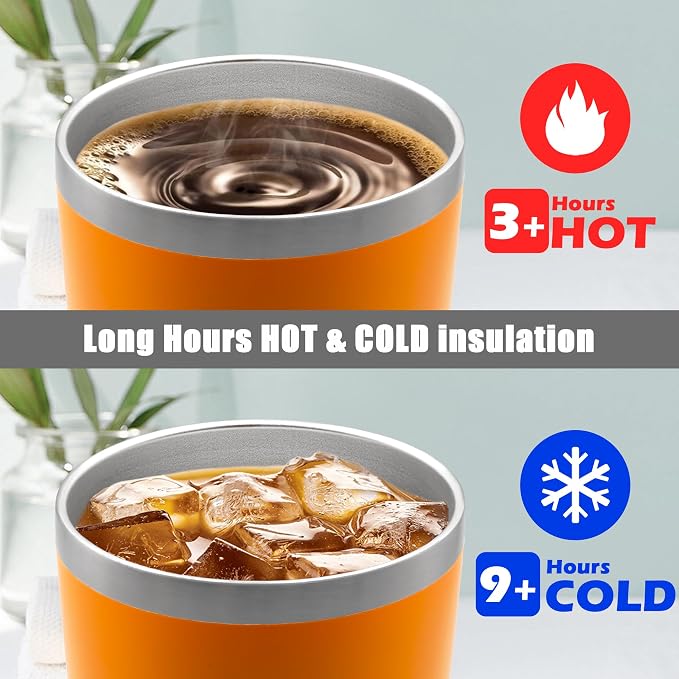 20oz Tumbler Insulated Coffee Tumblers with Lid Stainless Steel Orange 4P | 20 oz Tumblers Double Wall Insulated Vacuum 20oz Coffee Mug Leak Proof Tumblers with Lid Powder Coated - Orange 4 Pack - Image 5
