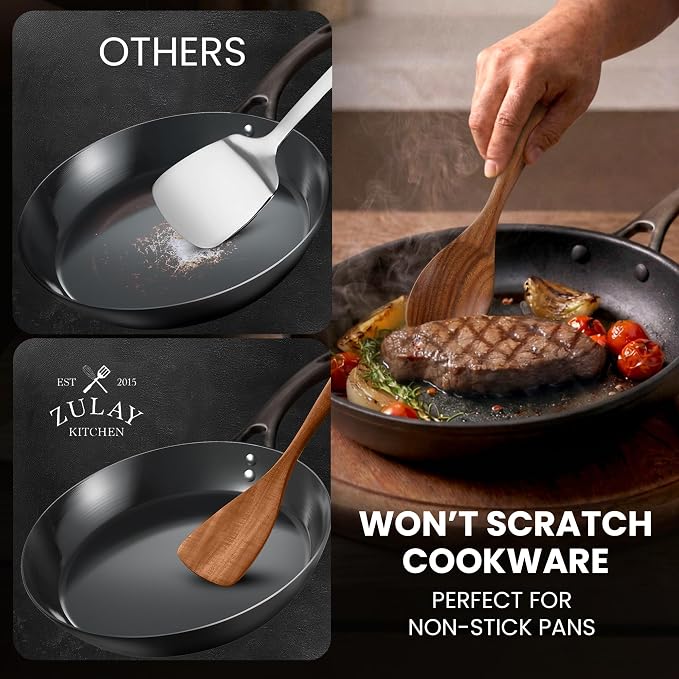 Zulay Kitchen 7-Piece Wooden Cooking Spoons Set – Heat-Resistant, Smooth Teak Utensils with Comfort Grip – Lightweight & Durable – Easy to Clean, Perfect for Non-Stick Cookware - Image 8