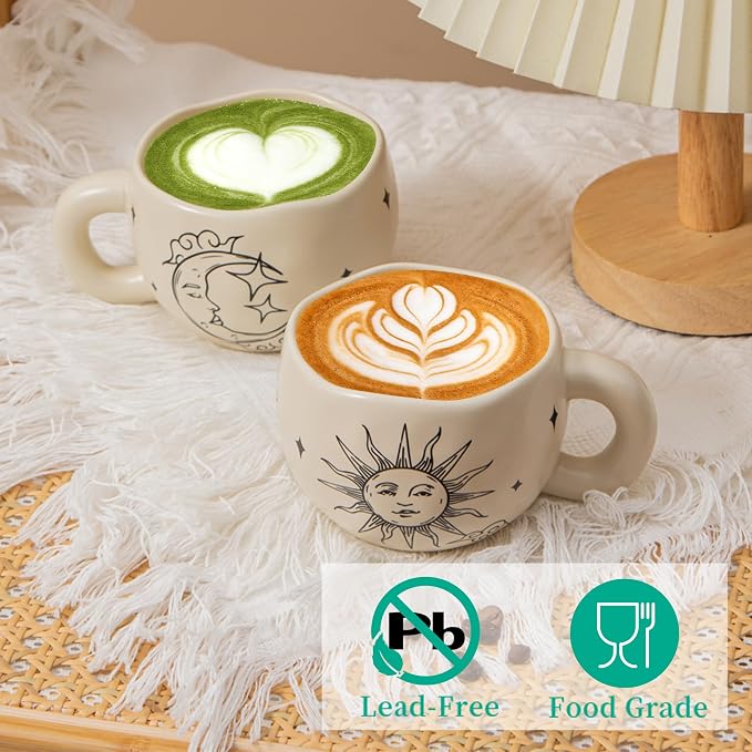 4pcs Boho Style Ceramic Moon and Sun Mugs, 9.4OZ Cute Coffee Cup Set, Matte Cream Color, Dishwasher Safe, Gift for Women/Couples - Image 7