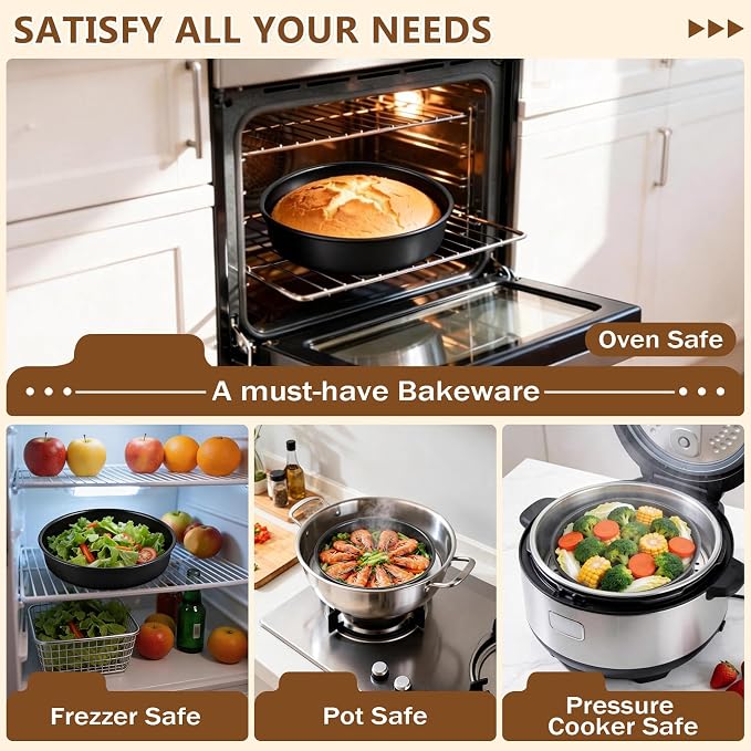 P&P CHEF 9 Inch Cake Pan Set of 3, 3 Pcs Nonstick Round Cake Baking Pans | Stainless Steel Core & Non-stick Coating, Layer Cakes Tin for Cooking, Ideal for Birthday Wedding, Oven & Dishwasher Safe - Image 4