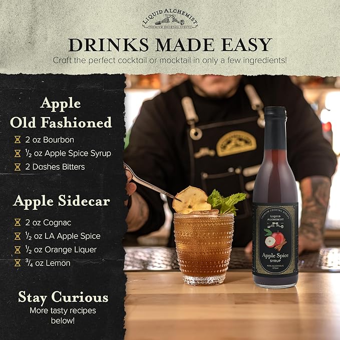 Liquid Alchemist Apple Spice Syrup for Cocktails - Real Ingredients Make our Apple Syrup for Drinks Perfect for a Fall Themed Old Fashioned Mix (12.7 oz)