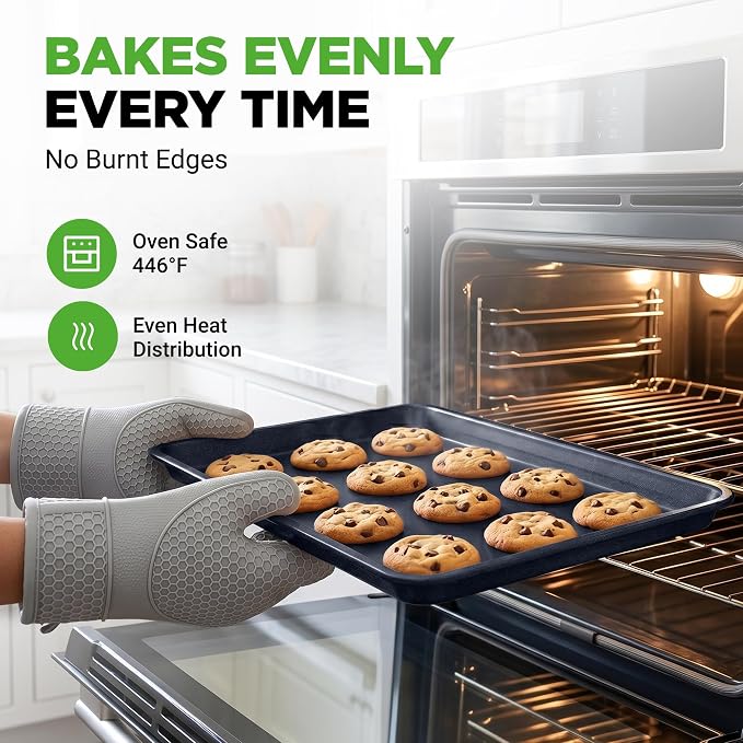 NutriChef Non-Stick Cookie Sheet Baking Pans, 2-Piece Oven Baking Trays w/ Superior Nonstick Coating - 15" x 11" & 13" x 9" Sizes for Convenient Roasting & Baking - Dishwasher Safe - Image 5