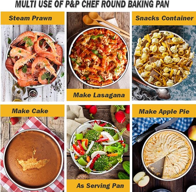 P&P CHEF Cake Pan Set for Baking, 4" + 6" + 8" + 9.5" Round Cake Pans Tins | 4 Pieces & 4 Sizes, Premium Stainless Steel, Ideal for Layer Tier Cakes in Birthday Wedding, Oven & Pot & Dishwasher Safe - Image 7