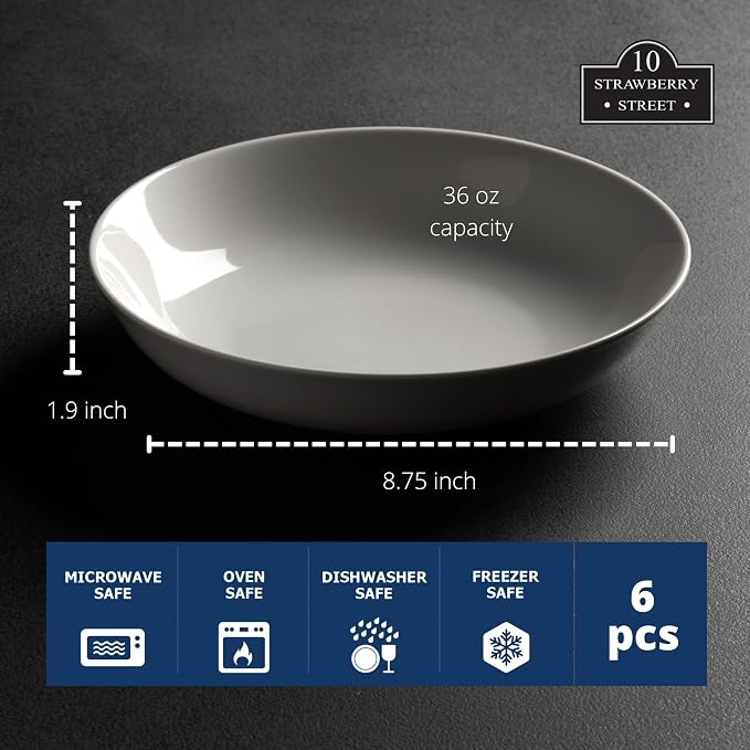 10 Strawberry Street Simply White 36 Oz Pasta/Dinner Bowl, Set of 6 - Image 6