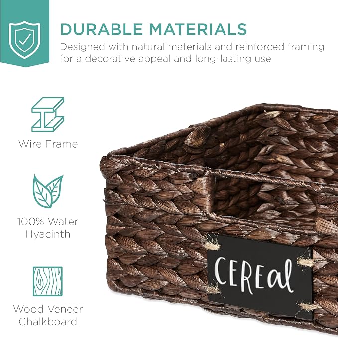 Best Choice Products Set of 4 13x12in Water Hyacinth Pantry Baskets, Woven Organizers w/Chalkboard Label, Chalk Marker - Brown - Image 5