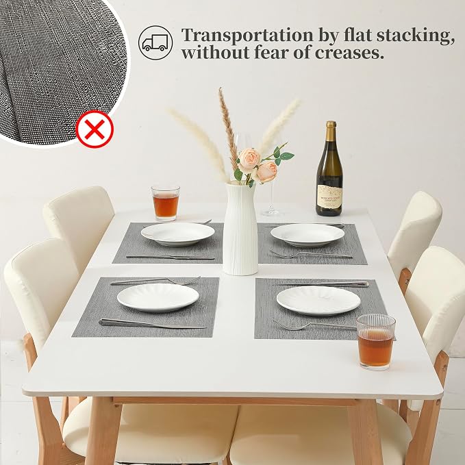 Leetaltree Grey Placemats, Heat Resistant Non-Slip Place mats for Dining Table, Washable Durable PVC Vinyl Woven Table Mats (Set of 12) - Image 7