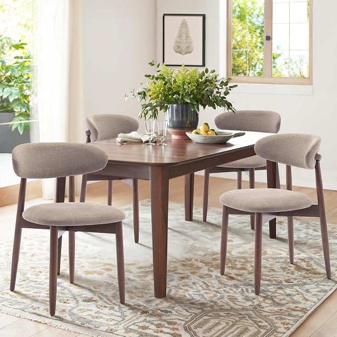 COLAMY Wooden Dining Chairs Set of 2, Modern Fabric Upholstered Dining Room Chair, Farmhouse Kitchen Chair with Foot Pegs, Camel - Image 3