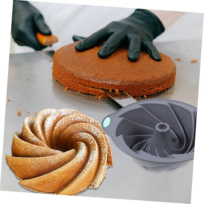 1pc Silicone Baking Sheet Non-stick Round Spiral Cake Mold for Diy Baking Oven Microwave Safe Light Grey - Image 9