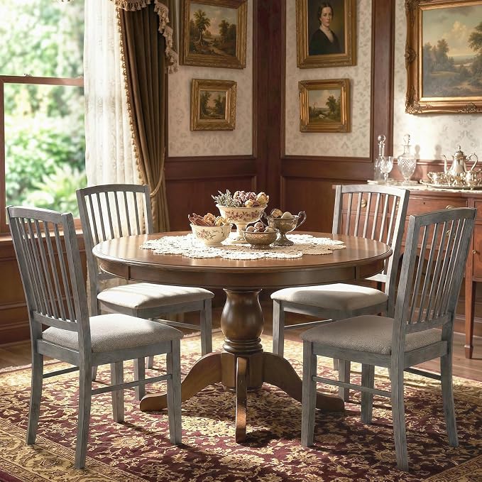 HOMCOM Farmhouse Dining Chairs Set of 2 Rubberwood Legs, Rustic Gray | Upholstered Linen Fabric, Kitchen Chairs, for Kitchen, Dining Room - Image 9
