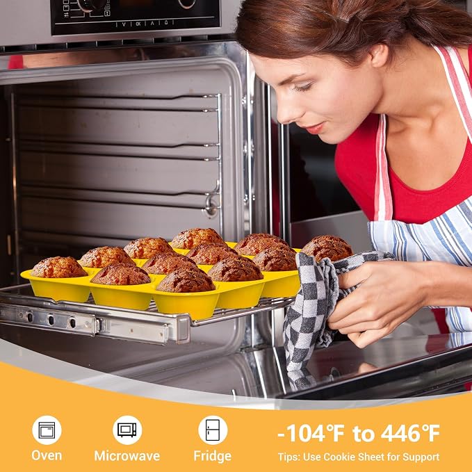 Redfly 2 Pack Silicone Muffin Pans for Baking & Cupcake Pan - 12 Cup Regular Size Silicone Molds, BPA Free Egg Bites Mold,Yellow - Image 4