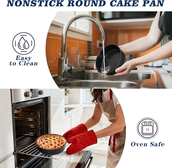 E-far 9 Inch Round Cake Pan Set of 3, Nonstick Stainless Steel Baking Pans Tin, Bakeware for Layer Cakes, Stainless Steel Core & Non-toxic Coating, Straight Side & 2 Inch Deep - Image 7