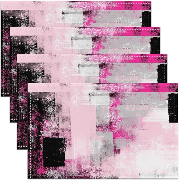 Feelyou Kids Pink Grey Placemats Set of 4 18"x12" Abstract Table Place Mats, for Boys Decor Geometric Modern Placemat for Kitchen Dining Table Decor Indoor Outdoor Geometric by Feelyou