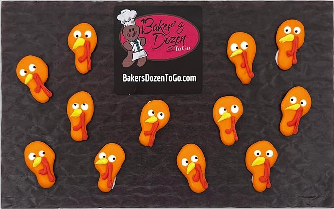 Turkey Heads Cupcake Topper 12pc Candy Edible Icing Thanksgiving Fall Cupcake Toppers (Choose Styles Below) by BakersDozenToGo
