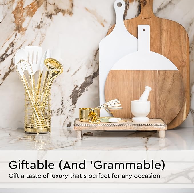Styled Settings White and Gold Kitchen Utensils Set, 23-Piece | Stainless Steel, Gold Kitchen Accessories Include Measuring Cups, Silicone Utensils, Utensil Holder -Gold Kitchen Accessories - Image 8