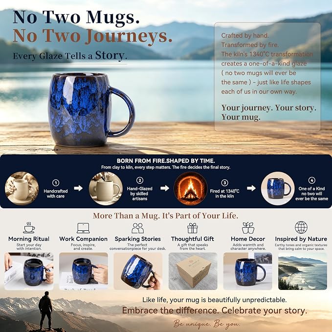 Midnight Blue Ceramic Coffee Mug 14oz - Handcrafted Artisan Mug with Large Comfortable Handle, Unique Design for Coffee Lovers, Dishwasher Safe - Image 4