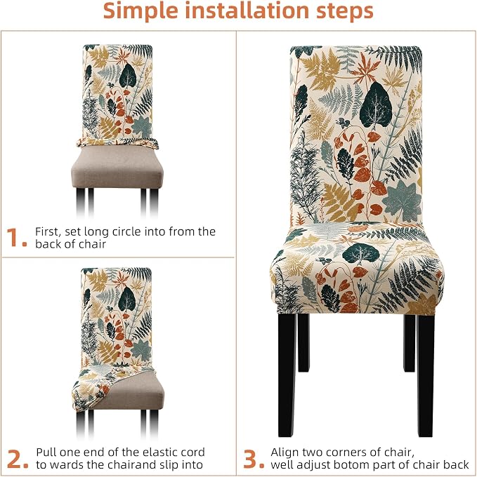 Fuloon Dining Chair Slipcover, Stretch Parson Chair Protector for Home | Printed Cluster Leaves, Set of 6, Super Fit, Washable, Suits for Hotel, Dining Room, Ceremony, Banquet Party - Image 6