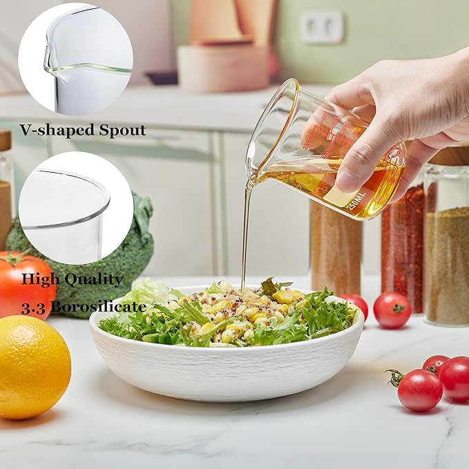 High Borosilicate Glass Measuring Cup Set-V-Shaped Spout，Includes 250ml(8OZ), 500ml(16OZ), and 1000ml(32OZ) Glass Measuring Beaker, Easy to Read