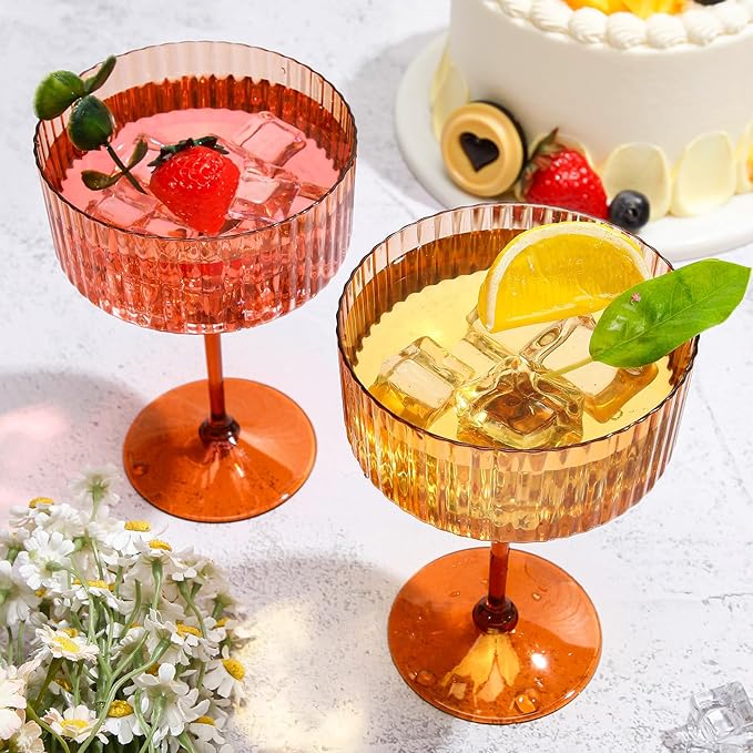 Jingmore 12 Pcs Ribbed Martini Glasses 10 oz Disposable Plastic Vintage Ribbed Coupe Glasses Unbreakable Dessert Parfait Glassware for Wedding Birthday Party Supplies (Brown) - Image 5