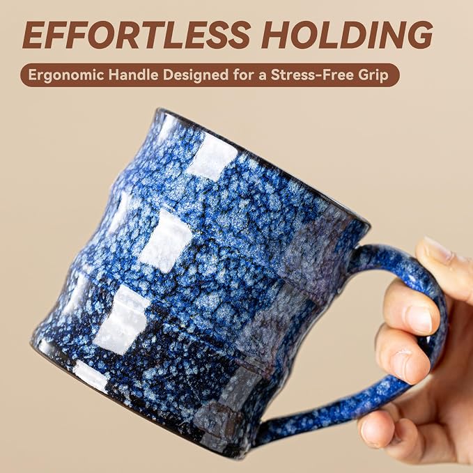 Unique Reactive Glaze Ceramic Coffee Mug - 15 oz Large Coffee Cup with Ergonomic Handle, Sakura Blue Ceramic Mug for Office & Home, Great Birthday Gift for Women, Men & Self-Care, Microwave Safe - Image 7