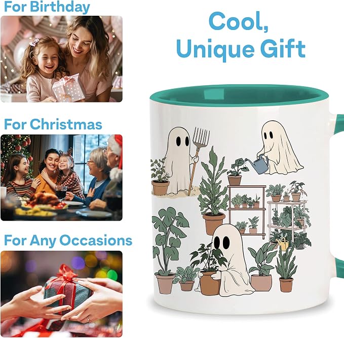 Hyturtle Cute Ghost Plant Mug Gifts For Plant Lovers on Birthday, Halloween | Garden Gifts for women, Gardening 11oz Ceramic Cup, Ghost Mug, Vivid double-sided fade-resistant print, Comfort grip handle - Image 5