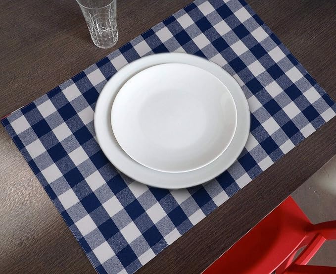 Urban Villa Two Tone Placemat Cotton Tablemat 14x20 (Set of 6) Blue/Wht - Image 4