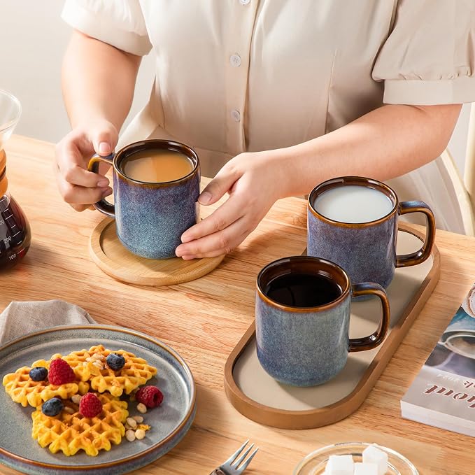 vancasso Coffee Mugs Set of 6, 12 Oz Ceramic Coffee Cups with Handle, Ceramic Unique Glaze Coffee Cup for Cappuccino, Latte, Tea, Cocoa, Dishwasher & Microwave Safe Gift Sets, Blue, Series ONION - Image 8