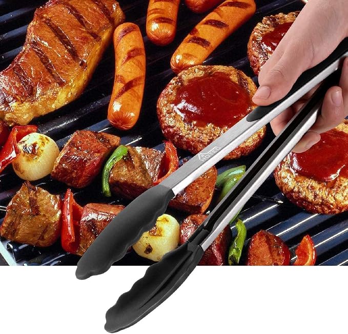 HOTEC Premium Stainless Steel Locking Kitchen Tongs with Silicon Tips, Set of 2-9" and 12" - Image 8