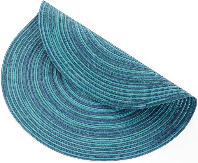 SHACOS 15 inch Round Placemats Set of 8 Variegated Multicolor Place Mats Cotton Polyester Braided Non Slip Washable Heat Resistant Table Mats for Home Wedding Dinner Party Table Decor, Rainbow Teal - Image 8