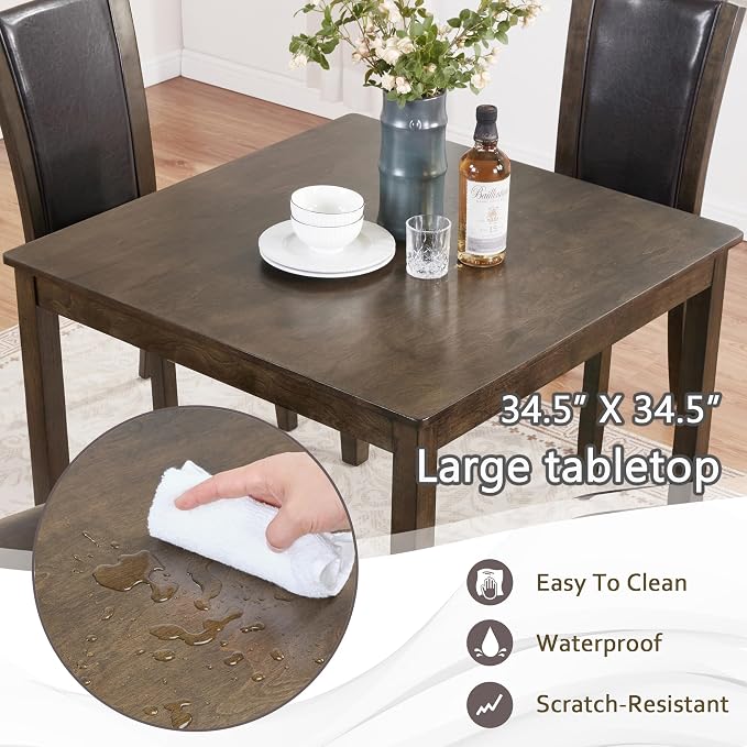 5-Piece Dining Table Set for 4, Kitchen Dining Table with 4 Soft Cushioned Solid Wood Chairs, Ideal for Home or Restaurant Use.(Dark Walnut_Small) - Image 2