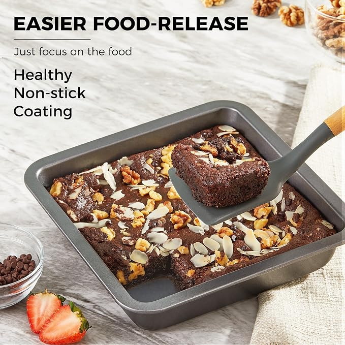 8x8 Cake Baking Pan Set, Nonstick Square Brownie Pans with Wider Grips, 2 Pieces, Heavy Duty, Grey - Image 3