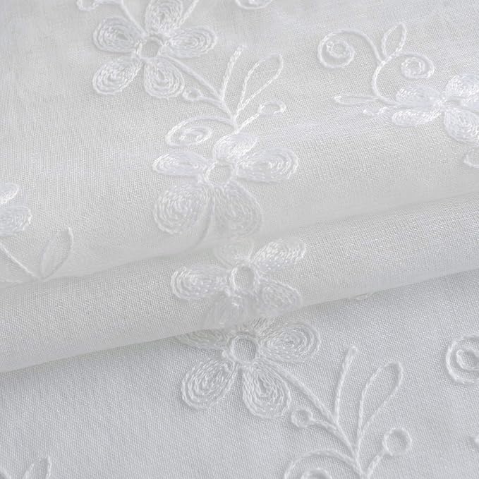 Semi-Sheer Elegant Embroidered Solid White Rod Pocket Window Curtains/Drape/Panels/Treatment 54 x 84,Two Panels - Image 6