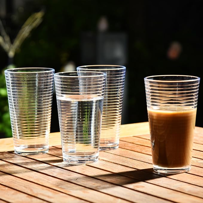 ALINK 16 oz Drinking Glasses, Set of 6 Highball Glasses, Ribbed Glassware Glass Cups, Water Glasses for Beer, Iced Coffee Cups, Cocktail Glasses, Wine, Iced Tea, Dishwasher Safe - Image 5