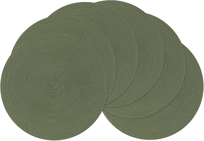 SHACOS Round Placemats Set of 6 Washable 15 inch Round Table Mats Cotton Polyester Woven Braided Place Mats for Dining Table (Olive Green, 6) by SHACOS
