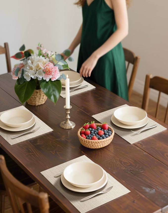 Leetaltree Beige Placemats Set of 8 - Heat Resistant Non-Slip Place mats for Dining Table, Washable Durable PVC Vinyl Woven Table Mats（Beige, 8） - Image 3