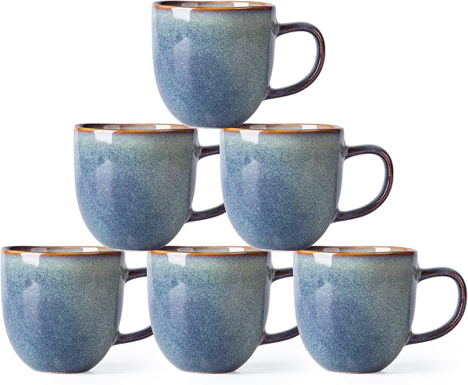 AmorArc 12oz Coffee Mugs, Ceramic Coffee Mugs set of 6 for Man, Woman, Dad, Mom, Modern Coffee Mugs with handle for Latte/Cappuccino/Milk/Cocoa. Dishwasher&Microwave Safe, Ceylon Blue by AmorArc