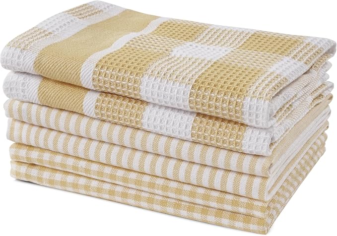 LANE LINEN 100% Cotton Dish Towels for Kitchen - 6 Pack Dish Cloths for Washing Dishes, Ultra Soft Quick Drying Kitchen Dish Cloths, Reusable Dish Rags for Washing Dishes, 12"x12" - Beige by LaneLinen